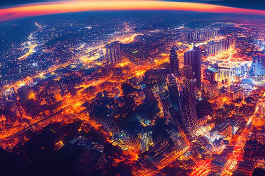 Cartoon drawing Cartoon drawing Kuala Lumpur Malaysia June Aerial view Panorama photo of the Kuala Lumpur City of Malaysia Sunrise photo , style U1 2