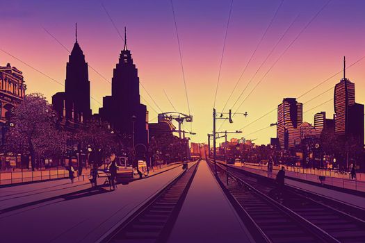 cartoon style, Melbourne Australia June 25 2016 View of Flinders Street Station during Winter in Melbourne city Victoria state Australia , style U1 1