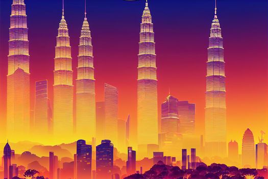 cartoon style, Kuala lumpur city skyline at dusk Kuala lumpur Malaysia , style U1 1