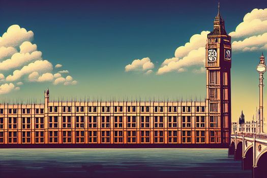 Big Ben in sunny day London , style U1 1