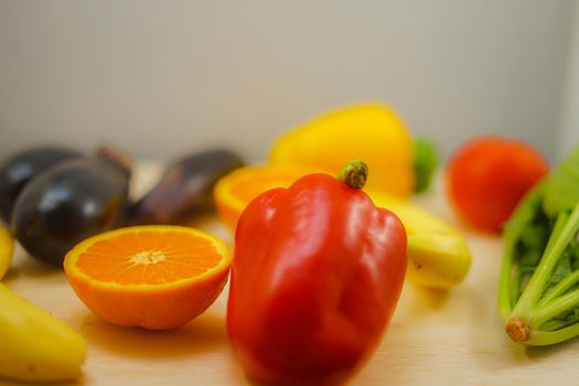 Green and yellow vegetables placed in the table. Shooting Location: Yokohama-city kanagawa prefecture