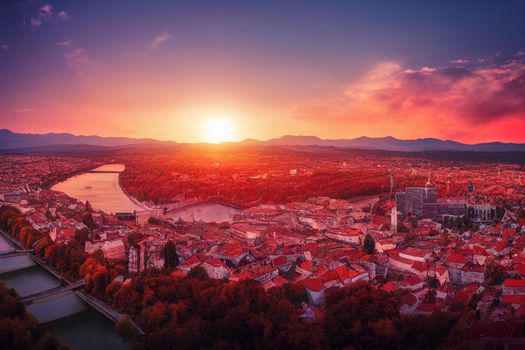 Sunset scene of beautiful Capital City Ljubljana in Slovenia , style U1 1