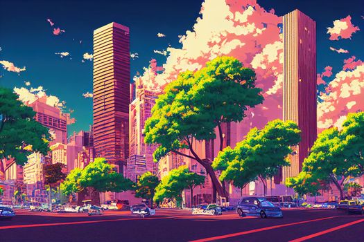 Urban panoramic view of traffic in modern summer downtown with skycrapers in the city of Buenos Aires Argentina , style U1 1