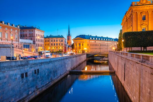 Stockholm historic city center evening view, capital of Sweden