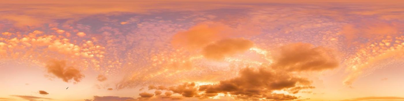 Sky panorama with Cirrus clouds in Seamless spherical equirectangular format. Full zenith for use in 3D graphics, game and editing aerial drone 360 degree panoramas for sky replacement