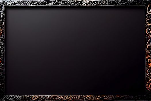 ornate black and gold rectangular picture frame mockup, neural network generated art. Digitally generated image. Not based on any actual scene or pattern.