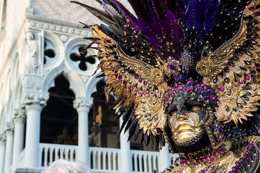 VENICE, ITALY - Febrary 18 2020: The masks of the Venice carnival 2020