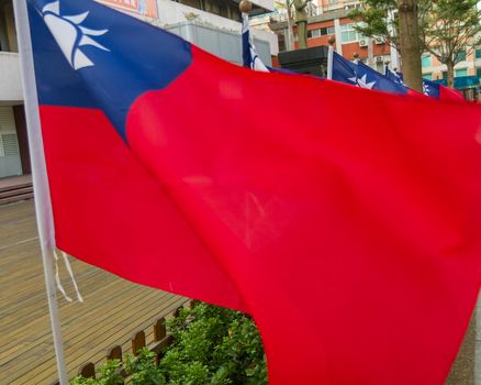 Taiwan Republic of China flags blowing in wind