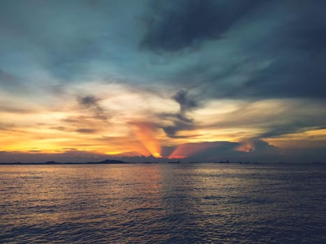 Sunset seascape bright evening sky during evening sunset nature background