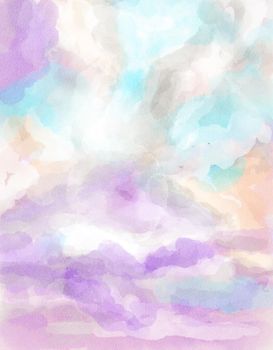 Sugar cotton pink clouds background. Glamour fairytale backdrop. Watercolor style texture. Fantasy pastel color
