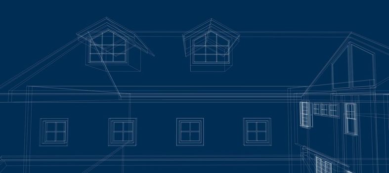 Smart house automation system digital intelligent technology abstract background architecture 3d wireframe construction on blue background