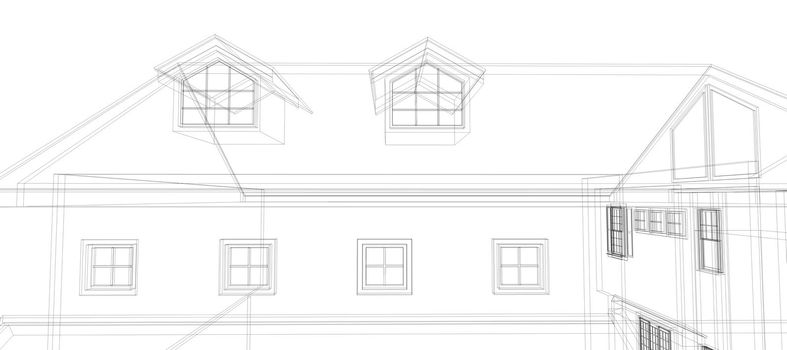 Smart house automation system digital intelligent technology abstract background architecture 3d wireframe construction on white background
