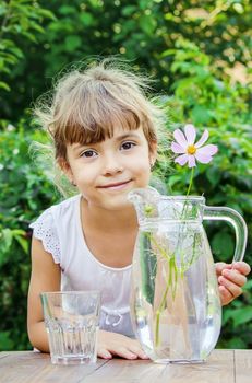 child glass of water. selective focus. Children