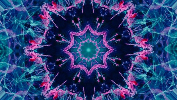Kaleidoscopic background. Multi colors design. Disco mandala spectrum lights concert spot bulb. Decoration, mosaic, symmetry concept. High quality photo