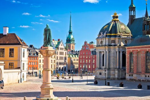 Stockholm city center historic architecture view, Riddarholmen square, capital of Sweden