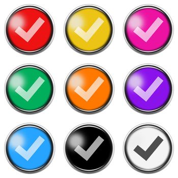 A tick check mark button icon set isolated on white with clipping path 3d illustration