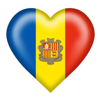 An Andorra flag heart button isolated on white with clipping path