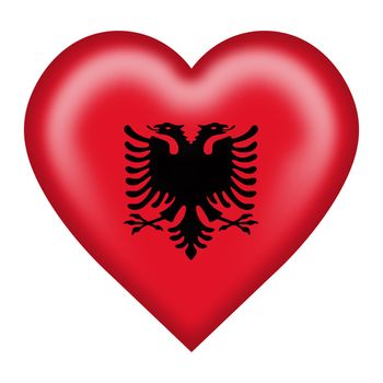 An Albania flag heart button isolated on white with clipping path