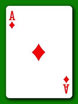 An Ace of Diamonds playing card with clipping path to remove background and shadow 3d illustration