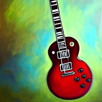 Legendary guitar photoshop painting, with multicolored fantasy background. guitar background good for content background