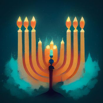 illustration of jewish holiday Hanukkah background with menorah and burning candles. Hanukkah celebration