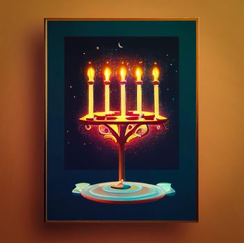 illustration of jewish holiday Hanukkah background with menorah and burning candles. Hanukkah celebration