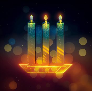 illustration of jewish holiday Hanukkah background with menorah and burning candles. Hanukkah celebration