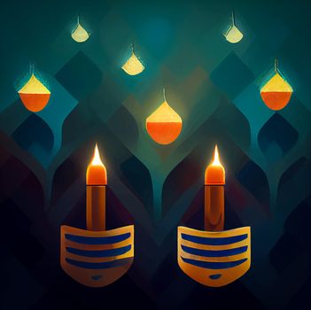 illustration of jewish holiday Hanukkah background with menorah and burning candles. Hanukkah celebration