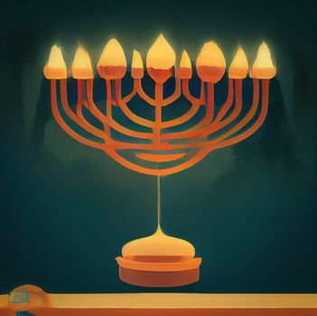 illustration of jewish holiday Hanukkah background with menorah and burning candles. Hanukkah celebration