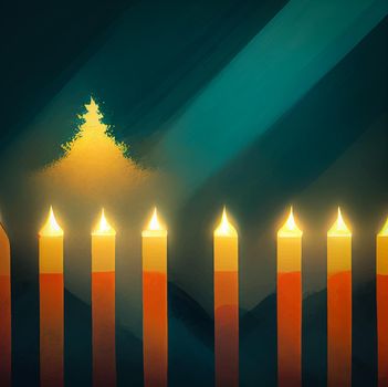 illustration of jewish holiday Hanukkah background with menorah and burning candles. Hanukkah celebration