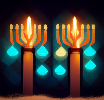 illustration of jewish holiday Hanukkah background with menorah and burning candles. Hanukkah celebration