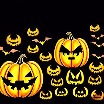 Spooky scary Halloween images and pictures with pumpkins, illustration for multimedia content or halloween card.