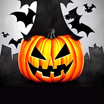 Spooky scary Halloween images and pictures with pumpkins, illustration for multimedia content or halloween card.
