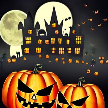 Spooky scary Halloween images and pictures with pumpkins, illustration for multimedia content or halloween card.