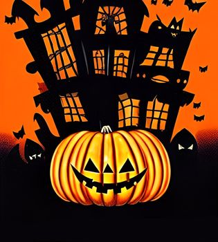 Spooky scary Halloween images and pictures with pumpkins, illustration for multimedia content or halloween card.