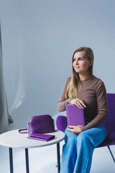 Notebook for business notes of purple color. Women's case notebook