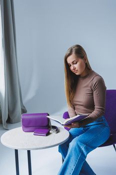 Notebook for business notes of purple color. Women's case notebook