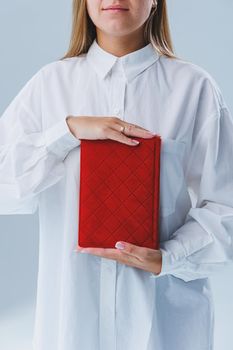 Red notebook for business notes. Women's case notebook