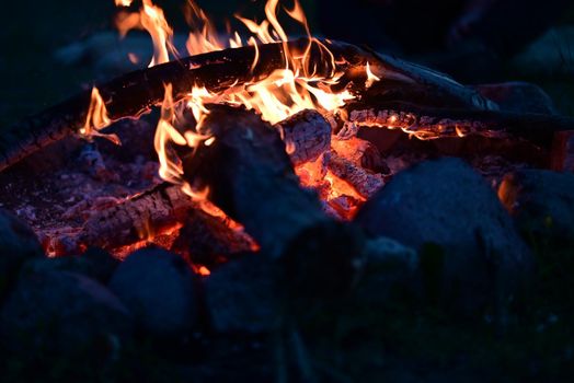 Campfire at night as a close-up