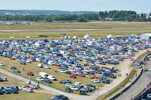 LE MANS - FRANCE, JUNE 17, 2017: Mans cars in the parking station view from above
