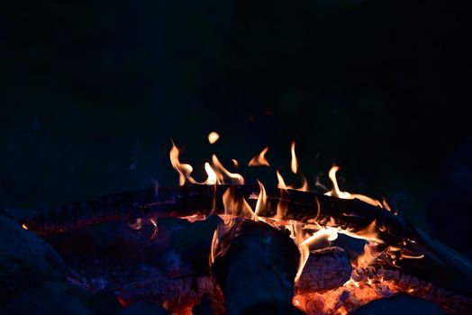 Campfire at night as a close-up