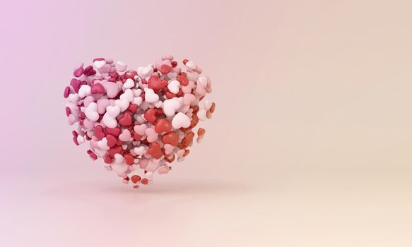 Heart full of hearts on summer gradient background. 3d rendering.