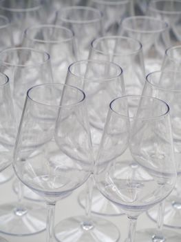 Wine glasses on the table in the restaurant