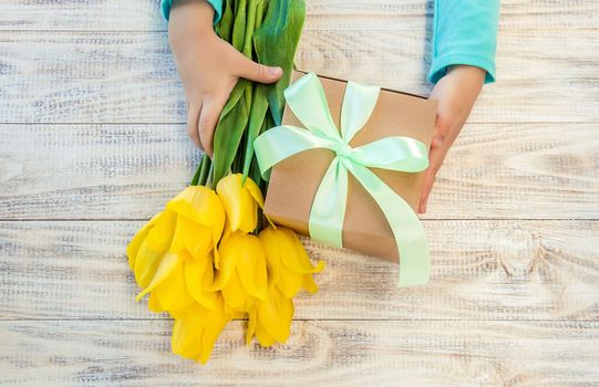 gift and flowers. selective focus. holidays and events.