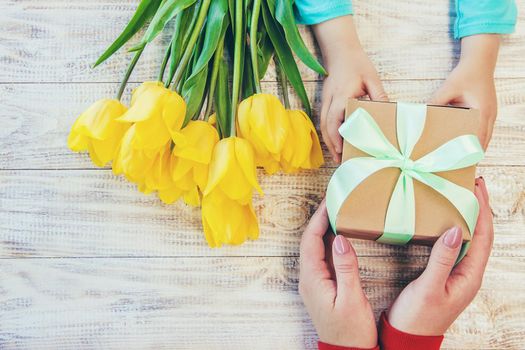 gift and flowers. selective focus. holidays and events.