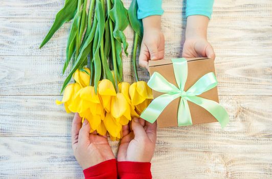 gift and flowers. selective focus. holidays and events.