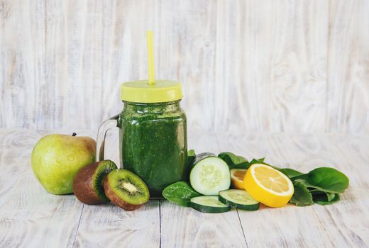 Green smoothies with vegetables and fruits. Detox Day.