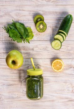 Green smoothies with vegetables and fruits. Detox Day.