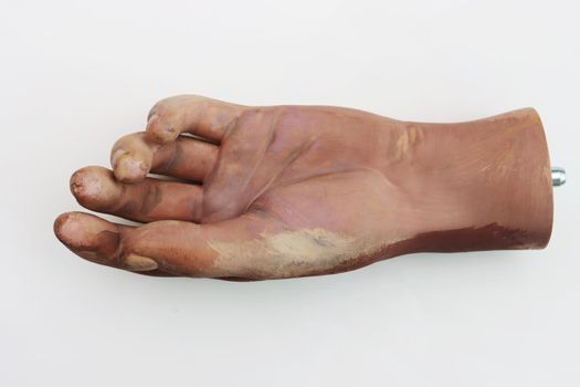 Old painted mannequin hand. Part for a human mannequin.