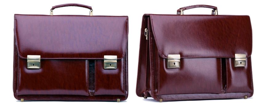 Dark Brown leather business case two view isolated